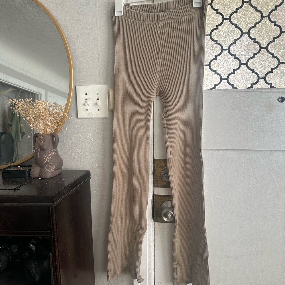 KOTN Light Brown Ribbed Flare Pants